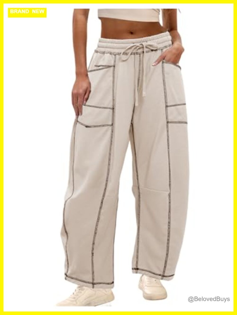 Womens Baggy Barrel Wide Leg Drawstring Sweatpants with Pockets